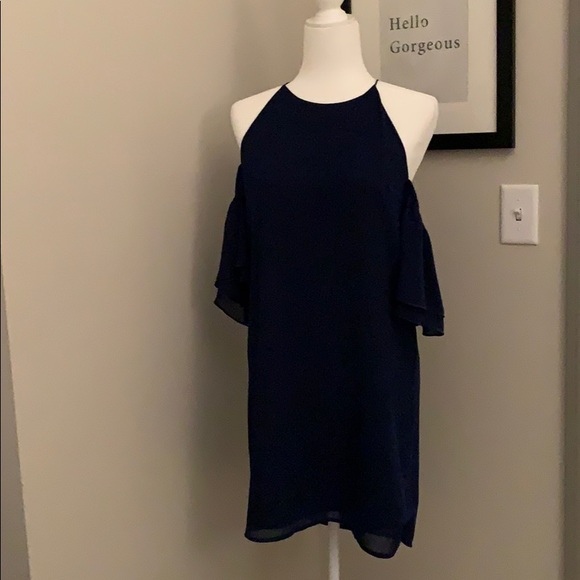 🦋  Beautiful Navy Blue Cold Shoulder Dress - Picture 1 of 7
